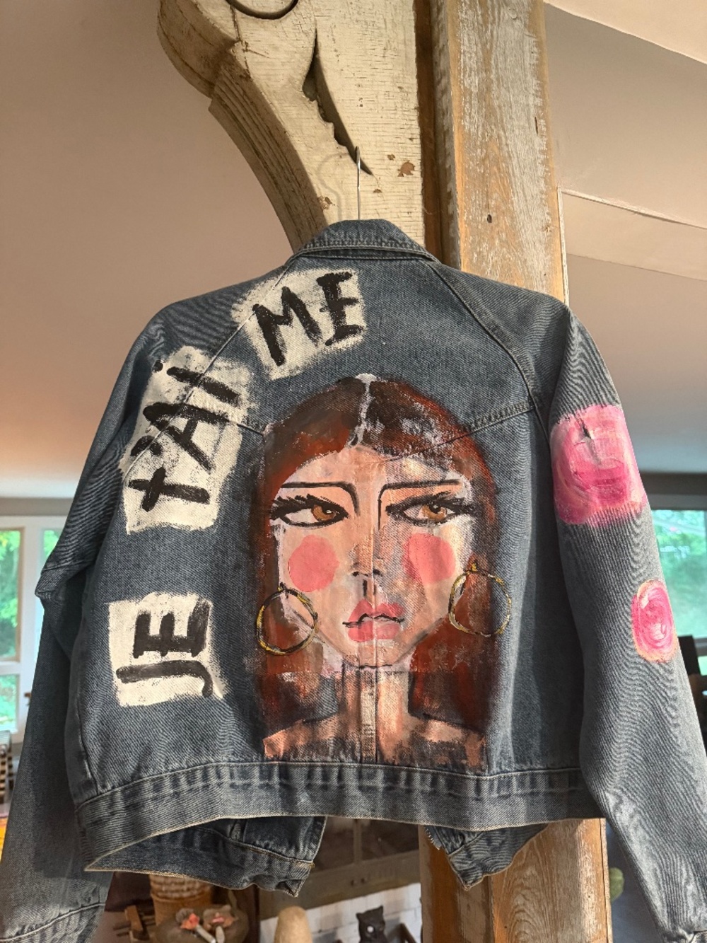 Hand painted Denim Moto Jacket